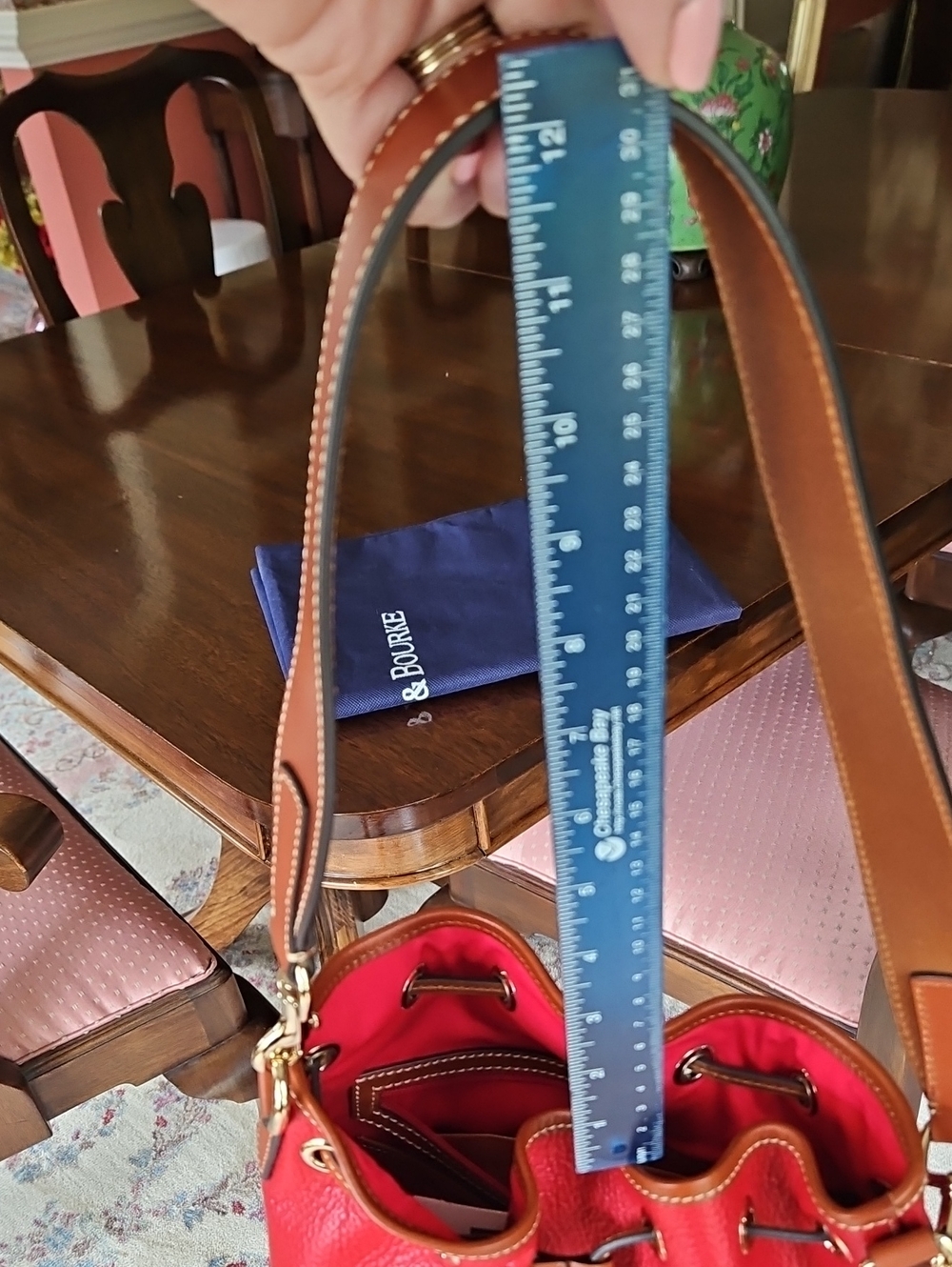 Dooney & Bourke Red Pebble Leather Drawstring Shoulder Bag - Picture 16 of 16